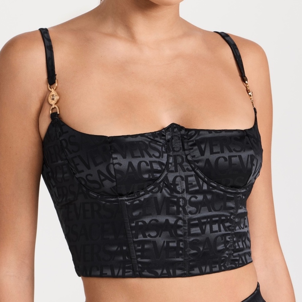 Versace Logomania Satin Bustier Top In Black